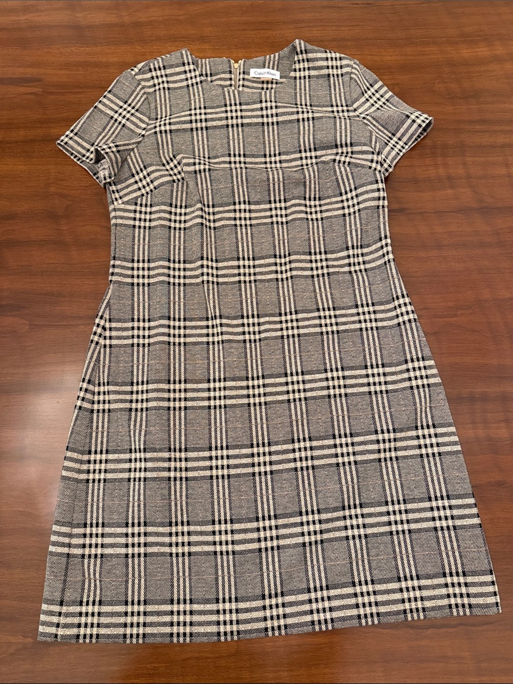 Calvin Klein Black and Gray Plaid Short-Sleeve Sheath Dress